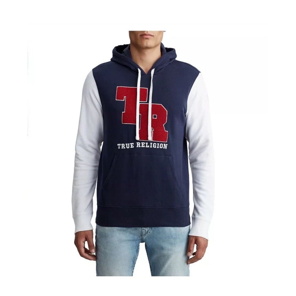 True Religion Hoodie Mens Size S/P Pullover Long Sleeve Blue Red White‎